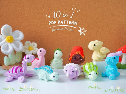 Dinosaur No-Sew Crochet Bundle, Amigurumi Crochet Pattern, Dinosaur World Crochet, Tyrannosaurus Crochet, Triceratops Pattern