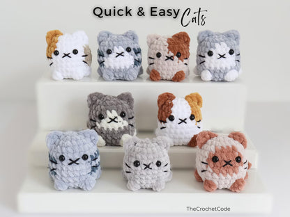 Cute Cat Crochet Pattern No Sew Amigurumi Plush - 9 Beginner Variations, Instant Download PDF