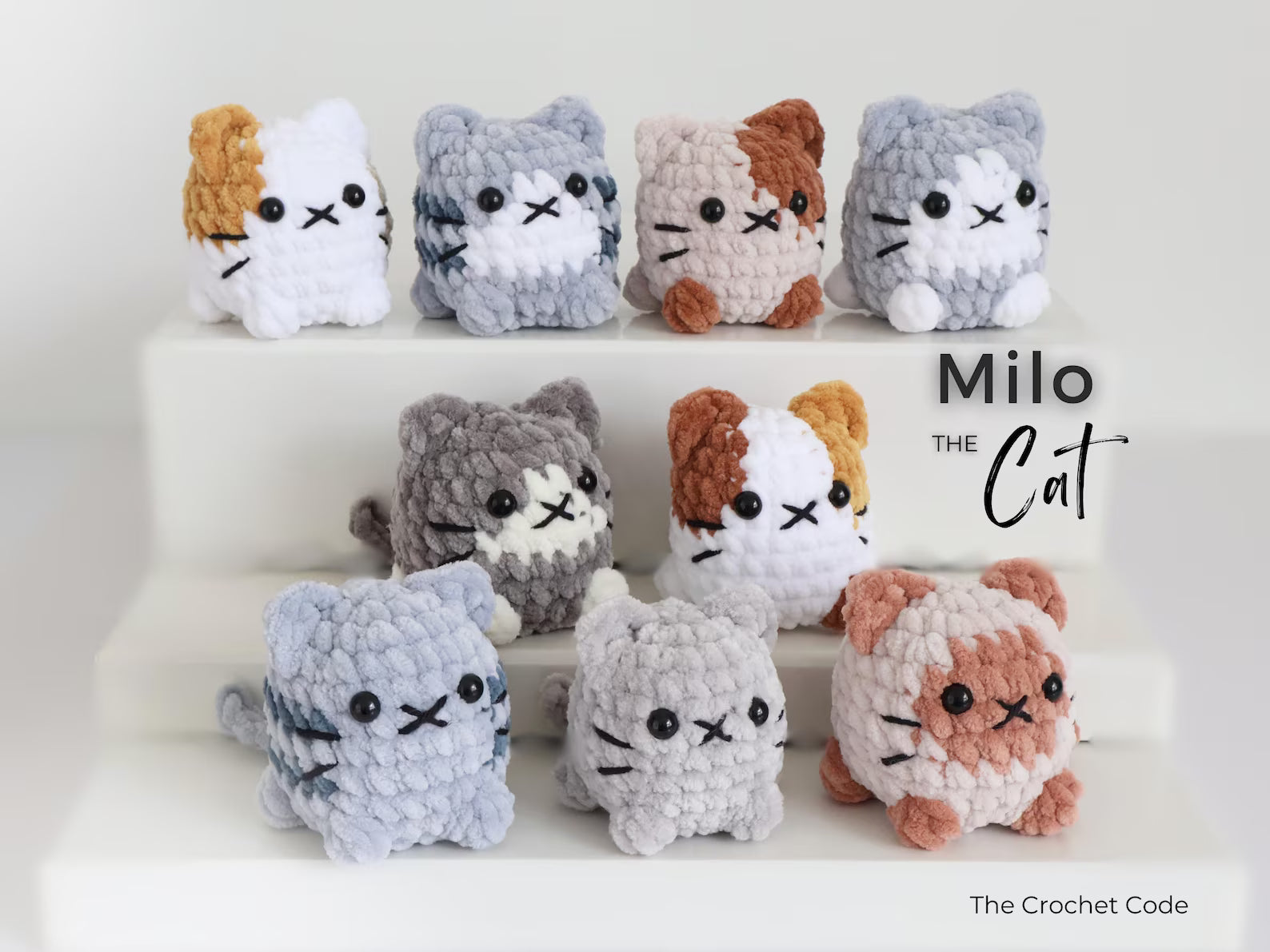 Cute Cat Crochet Pattern No Sew Amigurumi Plush - 9 Beginner Variations, Instant Download PDF