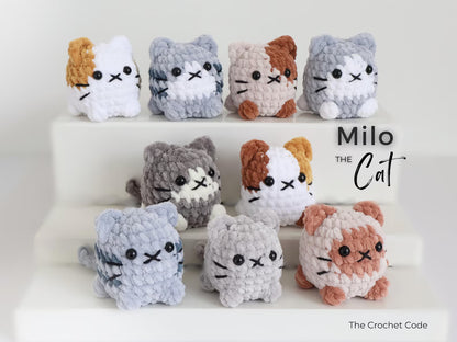 Cute Cat Crochet Pattern No Sew Amigurumi Plush - 9 Beginner Variations, Instant Download PDF