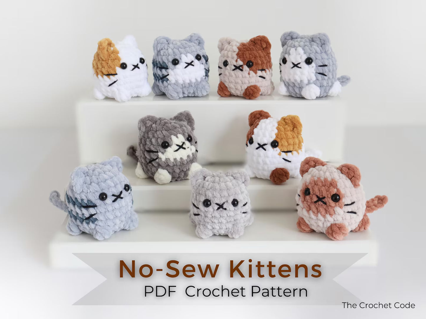 Cute Cat Crochet Pattern No Sew Amigurumi Plush - 9 Beginner Variations, Instant Download PDF