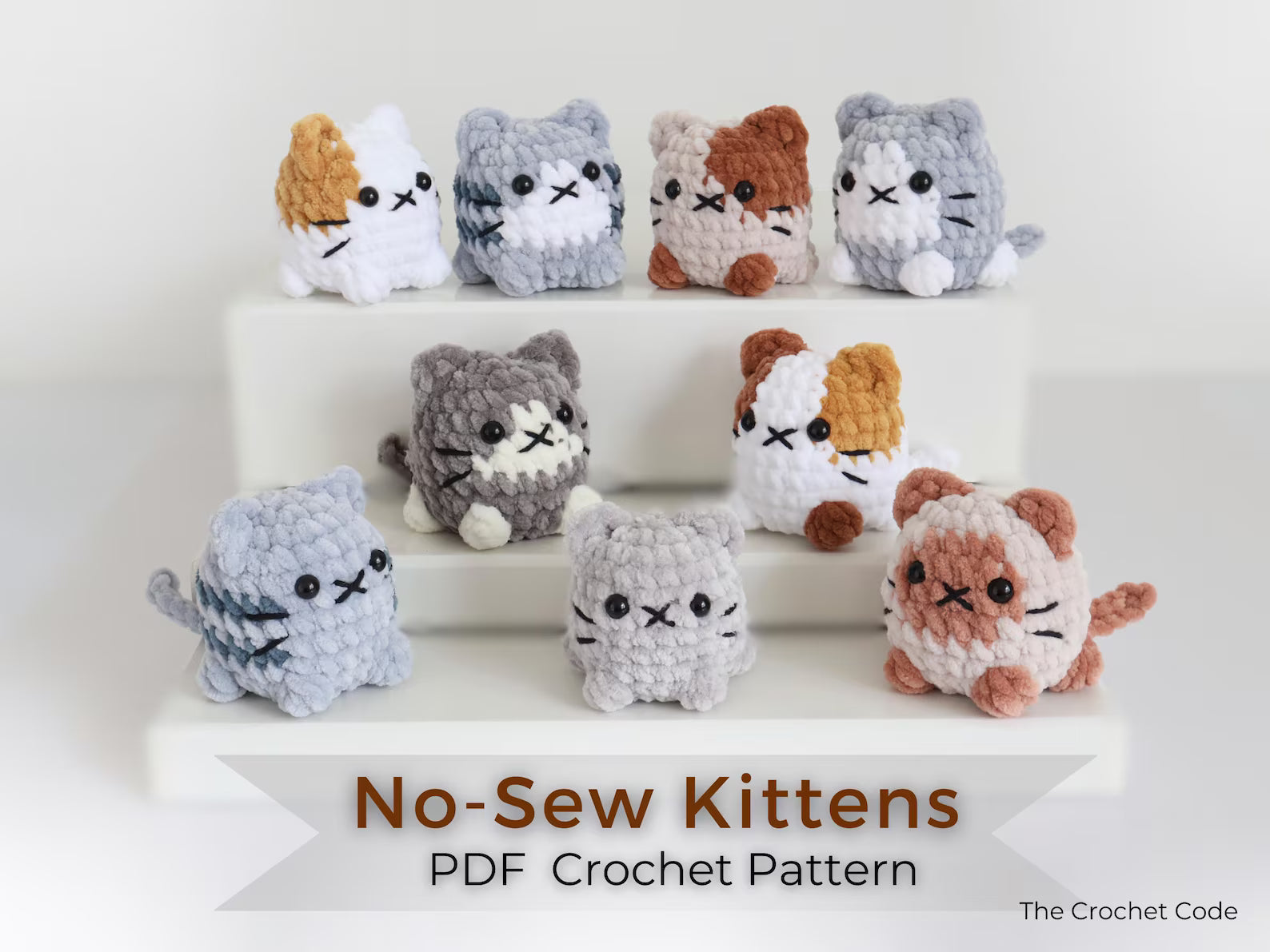 Cute Cat Crochet Pattern No Sew Amigurumi Plush - 9 Beginner Variations, Instant Download PDF