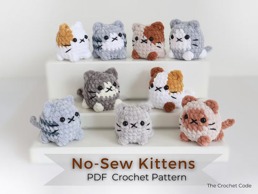 Cute Cat Crochet Pattern No Sew Amigurumi Plush - 9 Beginner Variations, Instant Download PDF