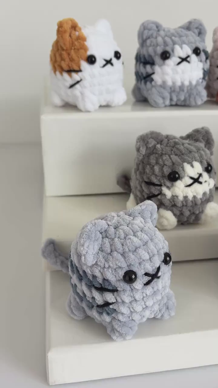 Cute Cat Crochet Pattern No Sew Amigurumi Plush - 9 Beginner Variations, Instant Download PDF